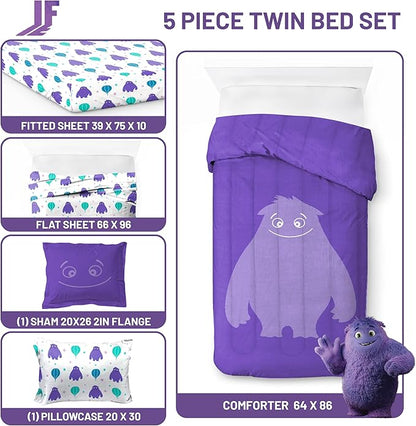 IF Imaginary Friends Twin Comforter Set - Purple 5 Piece Bed Set includes Sheet Set & Pillow Covers - Super Soft Kids Bedding Features Blue - LeafyLoom