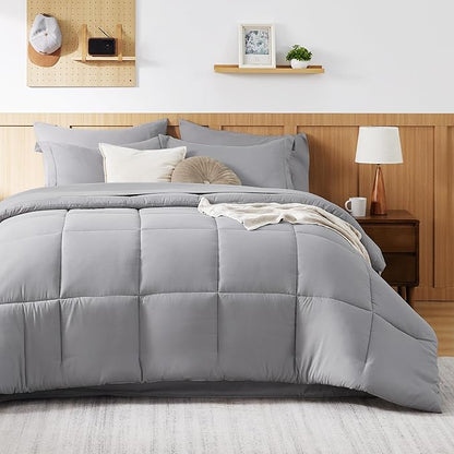 Bedsure Twin XL Comforter Set with Sheets - 5 Pieces Twin XL Grey Bedding Sets for College, Twin Extra Long Size Bed in a Bag with Comforter, Sheets, Pillowcase & Sham - LeafyLoom