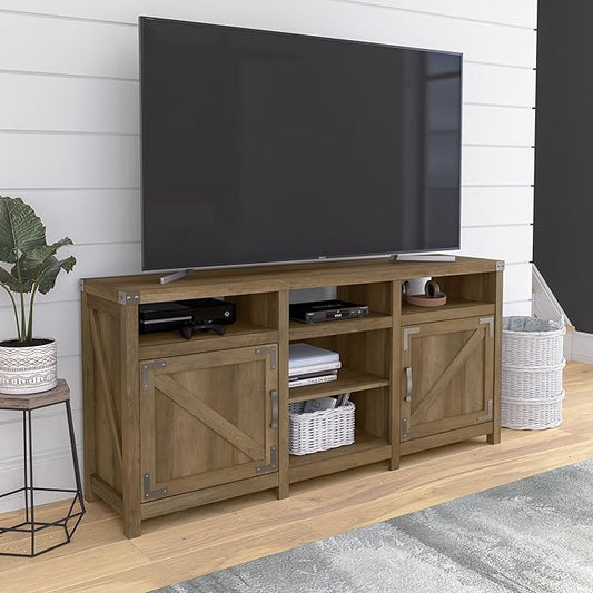 Bush Furniture Knoxville Farmhouse Stand for 75 Inch TV, Living Room Media Console with Storage, 65W, Reclaimed Pine - LeafyLoom