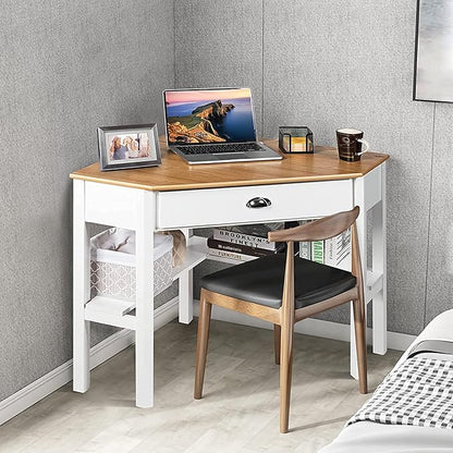 Corner Desk, Natural & White - LeafyLoom