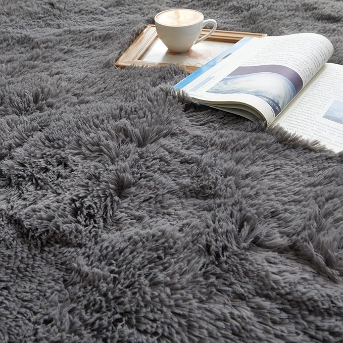 YOBATH Fluffy Soft Shaggy Area Rugs 3x5 Feet, Indoor Modern Fuzzy Plush Carpet Rugs for Living Room Bedroom Kids Room Nursery Home Decor, Anti-Slip Rectangle Bedside Shag Rugs, Grey - LeafyLoom