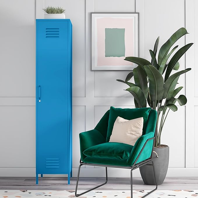 Novogratz Cache Single Metal Locker Storage, Blue Cabinet - LeafyLoom