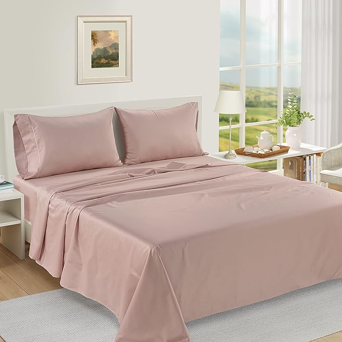 LANE LINEN 100% Egyptian Cotton Bed Sheets - 1000 Thread Count 4-Piece Full Set Long Staple Luxury Hotel Bedding Sateen Weave 16" Deep Pocket (Fits Upto 17" Mattress) Sepia Rose - LeafyLoom