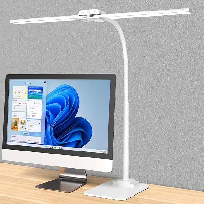 KableRika Desk Lamp Double Light: Bright Led Desk Lights for Home Office - Eye Care Reading Table lamps with Base - Dimmable Desktop lighting for Computer Monitor Study Drafting - LeafyLoom