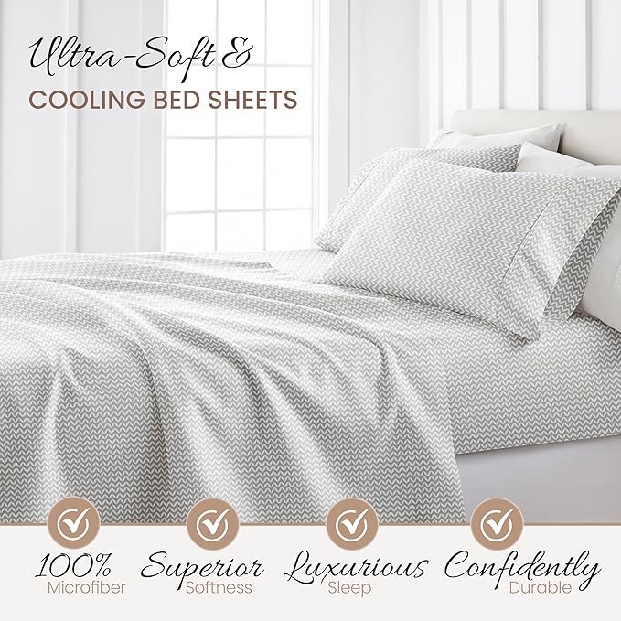 Linen Market 4 Piece King Bedding Sheet Set (Gray Chevron) - Sleep Better Than Ever with These Ultra-Soft & Cooling Bed Sheets for Your King Size Bed - Deep Pocket Fits 16" Mattress - LeafyLoom