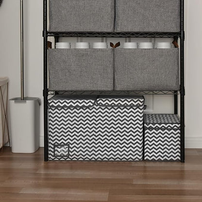 GRANNY SAYS Toy Chest with Lids, Foldable Stuffed Animal Storage with Handles, Toy Storage Organizer for Nursery Room Playroom, Living Room, Large Toy Box for Girls and Boys, Dark Gray V Pattern - LeafyLoom