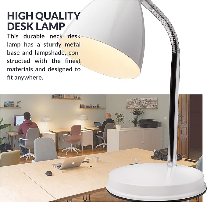 Newhouse Lighting Oxford White Metal Flexible LED Goose Neck Lamp for Desk or Table with 1 Free 6-Watt LED Bulb Included - LeafyLoom