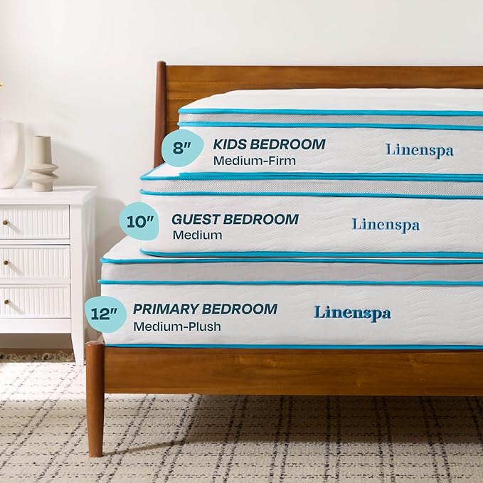 Linenspa 10 Inch Memory Foam and Spring Hybrid Mattress - Medium Feel - Bed in a Box - Quality Comfort and Adaptive Support - Breathable - Cooling - Perfect for a Guest Bedroom - Full Size - LeafyLoom