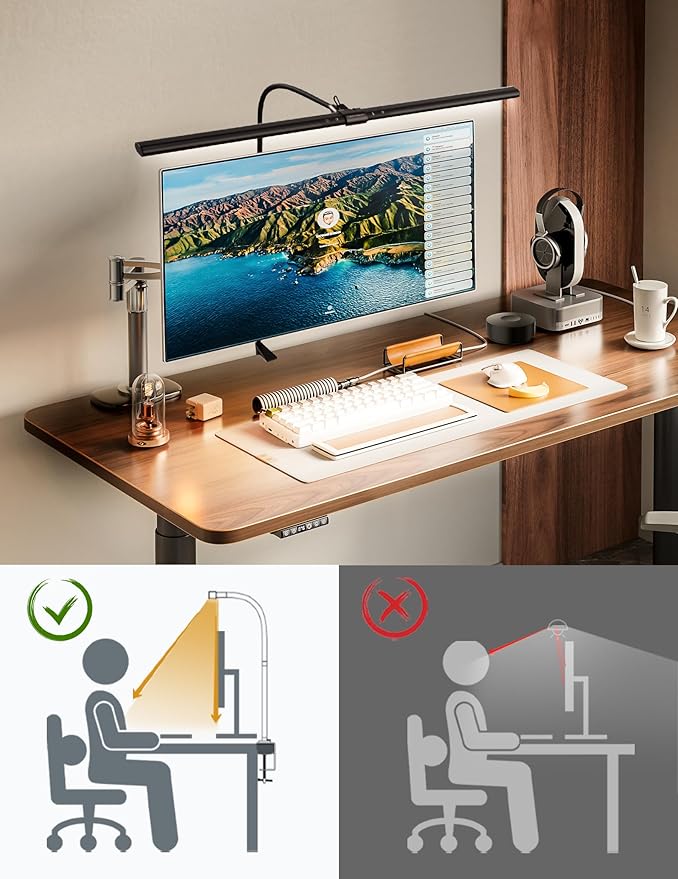 LED Desk Lamp with Remote, Auto Dimming 6 Color Modes Architect Clamp Desk Light for Home Office, 24W Ultra Bright Adjustable Gooseneck Table Lamp for Workbench, Monitor Reading - LeafyLoom