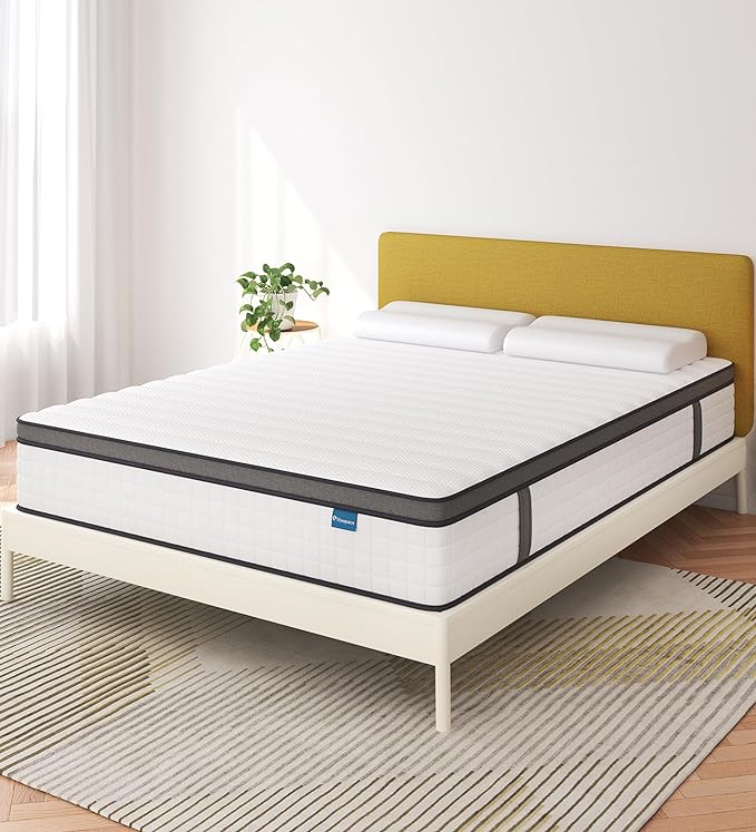 King Mattress,12 Inch Hybrid King Size Mattress in a Box,Mattresses with Memory Foam and Pocket Spring,Soft and Comfort White King Mattress,Non-Fiberglass,Medium Firm. - LeafyLoom