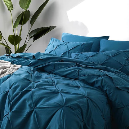 Bedsure California King Comforter Set - Cal King Bed Set 7 Pieces, Pinch Pleat Teal Blue Cali King Bedding Set with Comforter, Sheets, Pillowcases & Shams - LeafyLoom