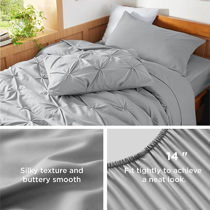 Bedsure Twin XL Comforter Set - Extra Long 5 Pieces Dorm Bedding Sets, Pinch Pleat Grey Bed in a Bag with Comforter, Sheets, Pillowcase & Sham - LeafyLoom