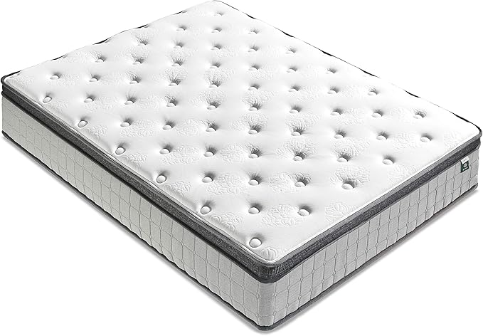 ZINUS 12 Inch Comfort Support Cooling Gel Hybrid Mattress, King, Euro Top Innerspring Mattress, Motion Isolating Pocket Springs, Mattress in A Box - LeafyLoom