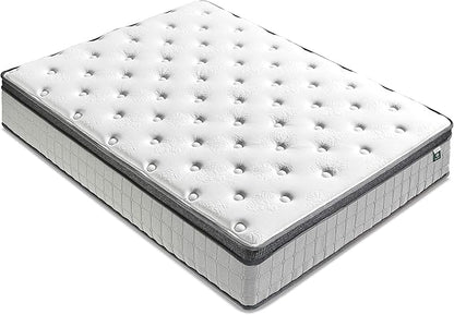 ZINUS 12 Inch Comfort Support Cooling Gel Hybrid Mattress, Queen, Euro Top Innerspring Mattress, Motion Isolating Pocket Springs, Mattress in A Box - LeafyLoom