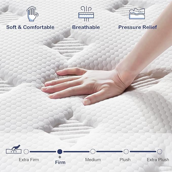 King Size Mattress - Upgrade Strengthen - 14 Inch Firm Hybrid King Mattress in a Box, Mattress King With High density Memory Foam and Independent Pocket Springs, Strong Edge Support, Release Pressure - LeafyLoom