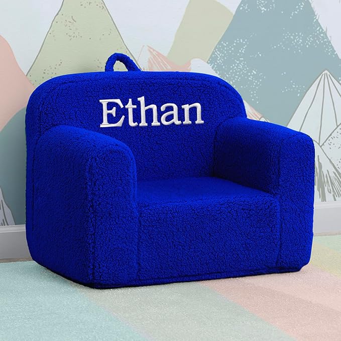 Delta Children Personalized Sherpa Cozee Chair - Customize with Name – Foam Kids Chair for Ages 18 Months and Up, Royal Blue - LeafyLoom