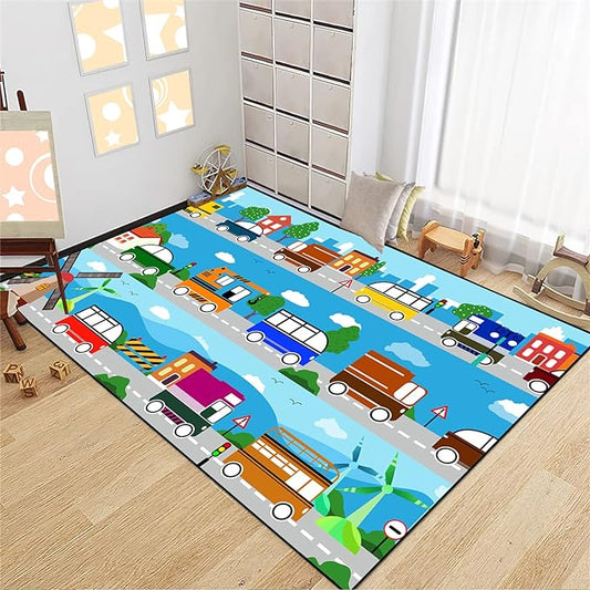 Car Carpet for Kids Kids Rugs for Playroom Car Track Rug Road Rug for Kids Car Play Rug Road Carpet for Toy Cars Car Track Rugs for Boys Car Rug for Boys Room 2'5''×4' - LeafyLoom