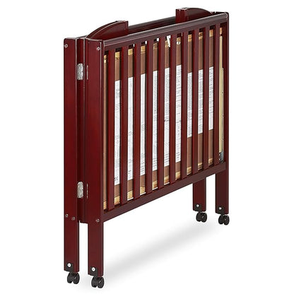 Dream On Me 3 in 1 Portable Folding Stationary Side Crib in Cherry, Greenguard Gold Certified, Safety Wheel with Locking Casters, Convertible, 3 Mattress Heights - LeafyLoom