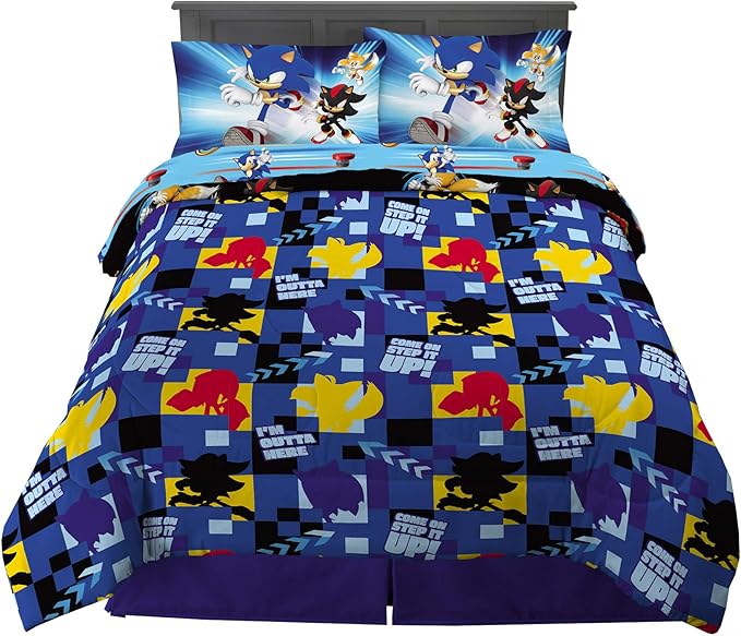 Franco Kids Bedding Super Soft Comforter and Sheet Set, 5 Piece Full Size, Sonic the Hedgehog - LeafyLoom