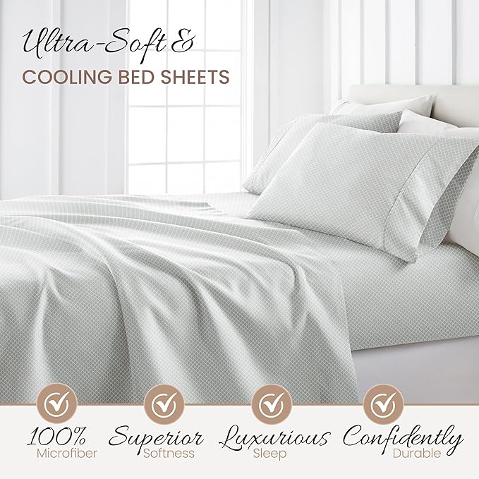 Linen Market 4 Piece Queen Bedding Sheet Set (Gray Scallops) - Sleep Better Than Ever with These Ultra-Soft & Cooling Bed Sheets for Your Queen Size Bed - Deep Pocket Fits 16" Mattress - LeafyLoom