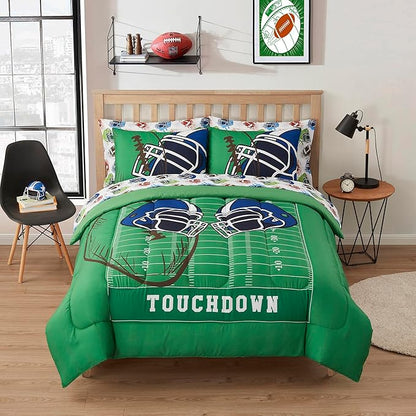 Kids Bedding Set Bed in a Bag for Boys and Girls Toddlers Printed Sheet Set and Comforter, Full, Football - LeafyLoom