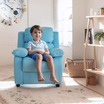 JC Home MACARON Kids Chair Leather Recliner Sofa Toddler Youth Children Child Ages 3-7, Small, Babyblue - LeafyLoom