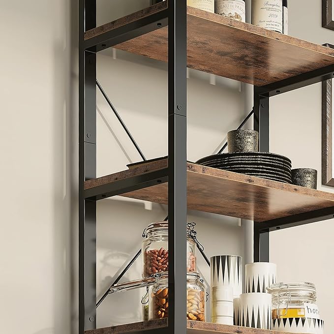 IRONCK Bookshelf 5-Tier Ladder Shelf 110lbs/shelf Vintage Industrial Style Bookcase for Home Decor, Office Decor - LeafyLoom