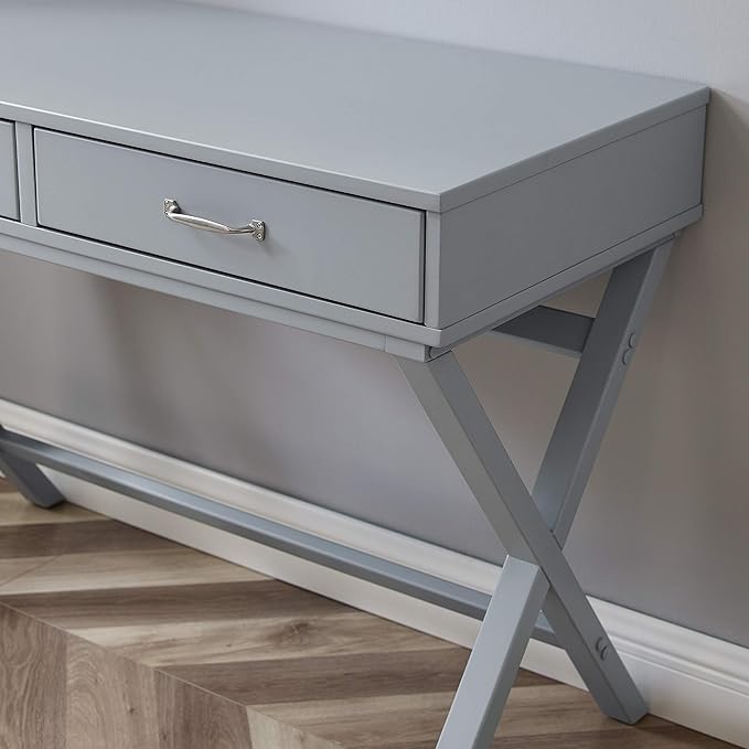 Linon Grey Campaign Style Sawyer Desk - LeafyLoom