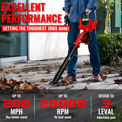 Leaf Blower, Cordless Leaf Blower for Milwaukee M18 Battery, 3 Speed Modes Up to 200MPH, 270° Rotatable Electric Leaf Blower with 4 Blowing Nozzles for Lawn Care and Yard(Battery Not Included) - LeafyLoom