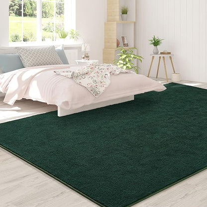 Area Rugs for Bedroom Living Room, 4x6 Dark Green Super Soft Comfy Thickened Memory-Foam Indoor Carpets, Modern Aesthetic Minimalist Carpet for Boys Girls Adults Apartment Nursery Home Décor - LeafyLoom