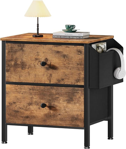 BOLUO Night Stand with Drawers for Bedroom - Small nightstand with Pocket 2 Drawer Dresser End Table Brown - LeafyLoom