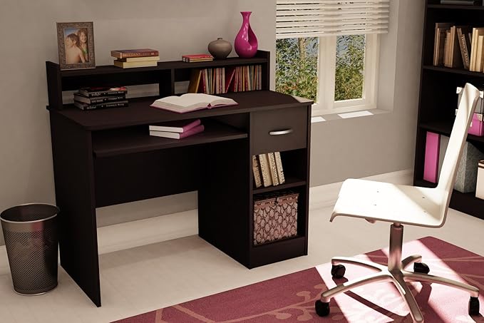 South Shore Axess Desk with Keyboard Tray, Chocolate - LeafyLoom