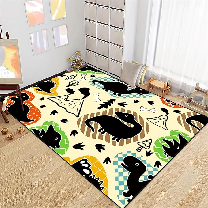 Dinosaur Rugs for Boys Bedroom - Kids Bedroom Rug Dinosaur Pattern Area Rug Kids Play Rugs for Boys Dinosaur Bedroom Decor for Boys Colorful Dinosaur Print Area Rug Kids Rugs for Bedroom,5'×7' - LeafyLoom