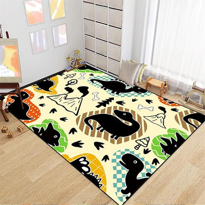 Dinosaur Rugs for Boys Bedroom - Kids Bedroom Rug Dinosaur Pattern Area Rug Kids Play Rugs for Boys Dinosaur Bedroom Decor for Boys Colorful Dinosaur Print Area Rug Kids Rugs for Bedroom,4'×5' - LeafyLoom