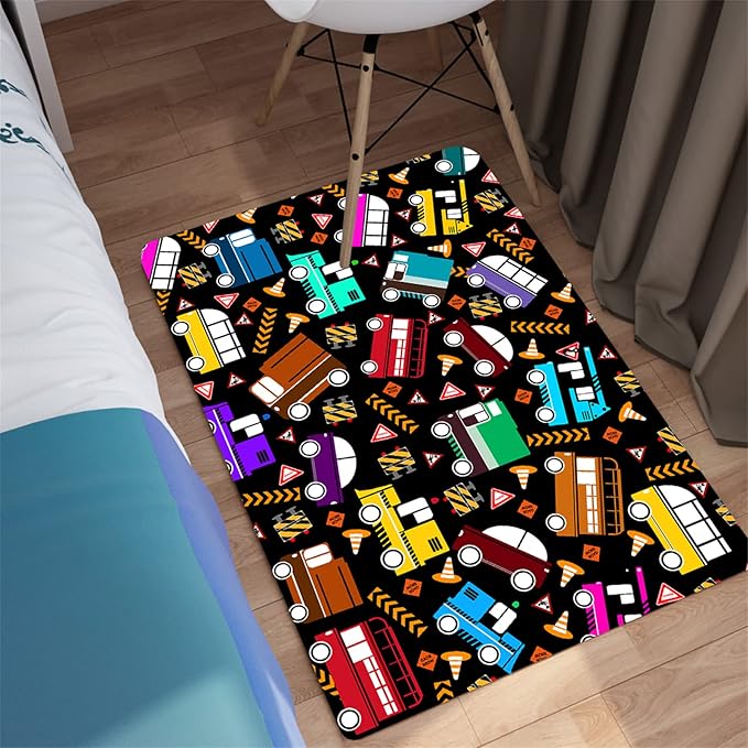 Car Rug Play Mat Kids Rugs for Playroom Car Rug for Boys Room Kids Mat Construction Play Mat Car Play Rug Car Carpet for Kids Carpet for Bedroom Truck Rugs for Boys Room,Black 2'×3' - LeafyLoom