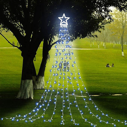 PUHONG Christmas Decoration Outdoor Star String Lights,16.4Ft Christmas Tree Toppers Lights 320 LED 8 Memory Modes with 14" Lighted Star for Halloween Christmas New Year Holiday Birthday(White) PUHONG