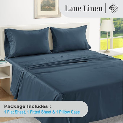 LANE LINEN 100% Egyptian Cotton Bed Sheets - 1000 Thread Count 3-Piece Twin XL Set Long Staple Bedding Sateen Weave Luxury Hotel Fits Upto 16" Mattress Dark Denim - LeafyLoom