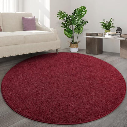 Round Area Rugs for Bedroom Living Room, 5x5 Rose Red Super Soft Comfy Thickened Memory-Foam Indoor Circle Carpets, Modern Aesthetic Minimalist Carpet for Boys Girls Adults Nursery Home Décor - LeafyLoom