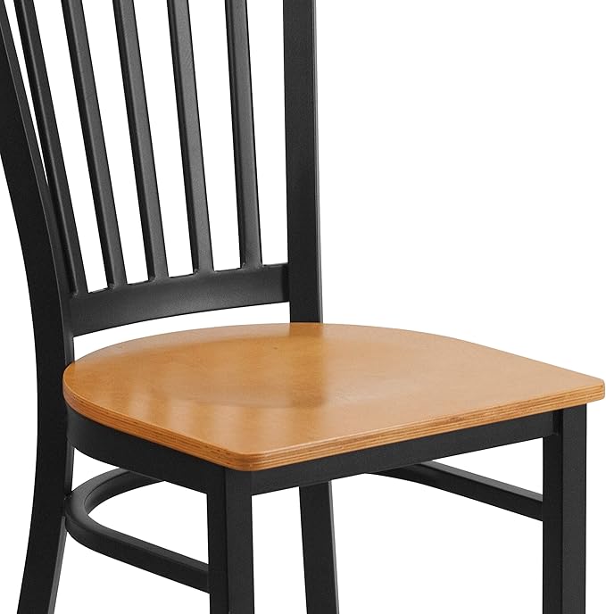 Flash Furniture HERCULES Series Black Vertical Back Metal Restaurant Chair - Natural Wood Seat - LeafyLoom