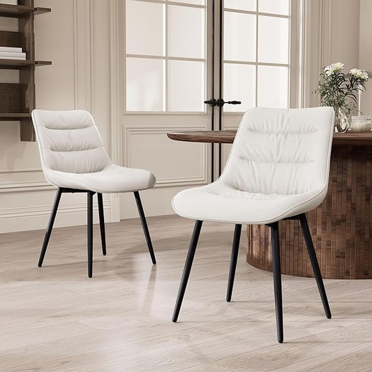 Kidol & Shellder Modern Dining Chairs Set of 2 Kitchen & Dining Room Chairs Upholstered Accent Chair Living Room Chairs Kitchen Chairs Comfy Chair for Bedrooms Waiting Room Home(White) - LeafyLoom