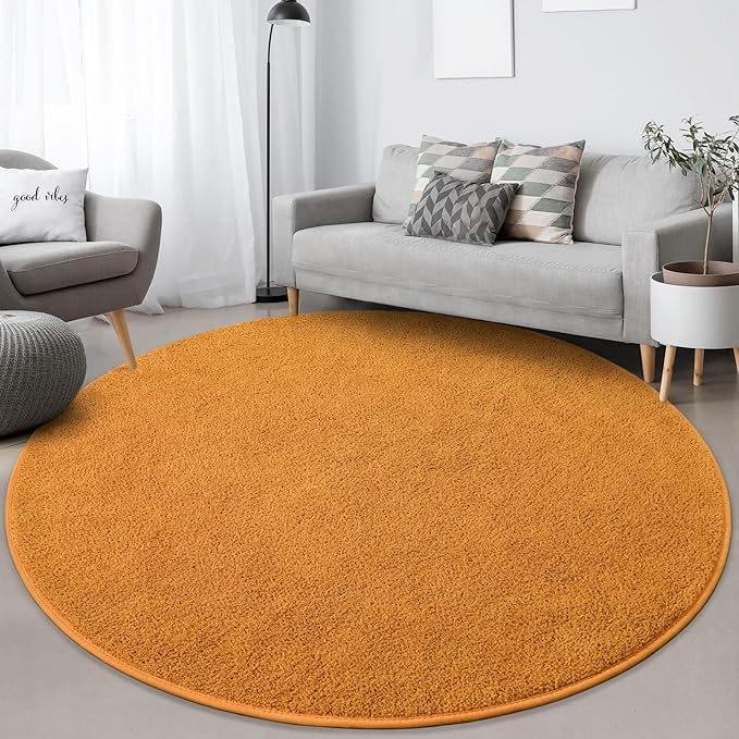 Round Area Rugs for Bedroom Living Room, 4x4 Orange Super Soft Comfy Thickened Memory-Foam Indoor Circle Carpets, Modern Aesthetic Minimalist Carpet for Boys Girls Adults Nursery Home Décor - LeafyLoom