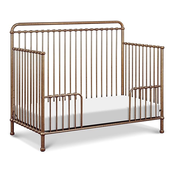 NAMESAKE Winston 4-in-1 Convertible Metal Crib in Vintage Gold, Greenguard Gold Certified - LeafyLoom