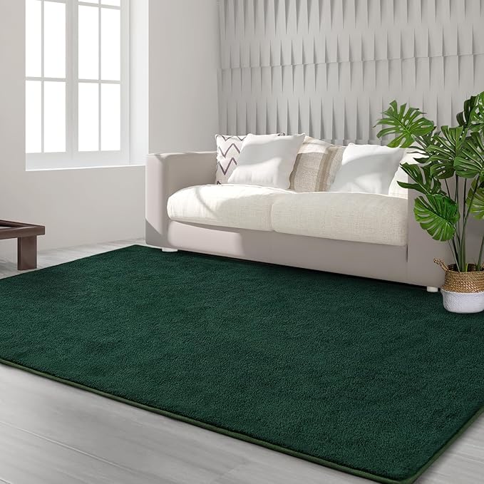 Area Rugs for Bedroom Living Room, 6x9 Dark Green Super Soft Comfy Thickened Memory-Foam Indoor Carpets, Modern Aesthetic Minimalist Carpet for Boys Girls Adults Apartment Nursery Home Décor - LeafyLoom