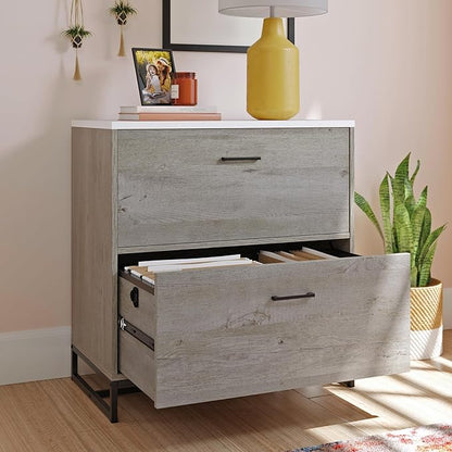 Sauder Tremont Row 2-Drawer Lateral File Cabinet, L: 27.95" x W: 15.71" x H: 29.53", Mystic Oak - LeafyLoom