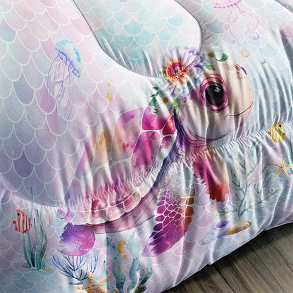 Axolotl Turtle Bedding Set Twin,Colorful Underwater World Comforter Set for Kids Boys Girls Teens,Ocean Comforter Set with Jellyfish,Kids Bedding Set Print Colorful Fish Scales,1 Quilt 2 Pillowcases - LeafyLoom