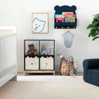 Delta Children babyGap Charlie 6-in-1 Convertible Crib + Brannan Bear Bookcase with Bins + Brannan Bear Wall Shelf with 4 Hooks, Navy (Bundle) - LeafyLoom