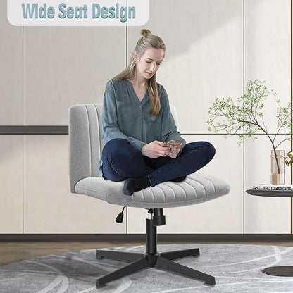 Armless Office Chair no Wheels, Ergonomic Wide Seat Swivel Desk Chair, Height Adjustable Cross Legged Comfortable Computer Chair for Living Room, Vanity Accent Chair LightGray - LeafyLoom