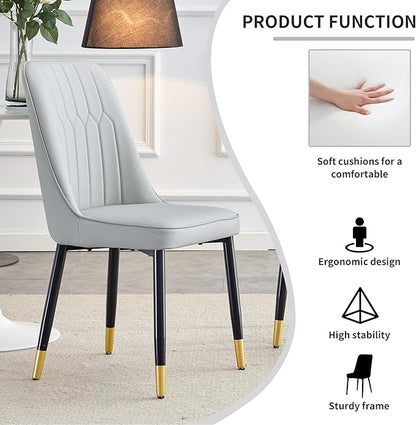 Modern Set of 4, Faux Leather Dining PU Upholstered Kitchen Chair with Black Golden Metal Legs for Home Living Room, Restaurant, 4 Piece, Light Gray - LeafyLoom