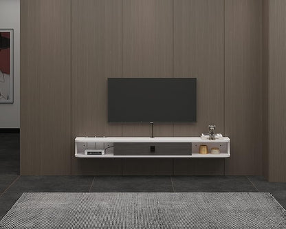 Floating TV Unit, 47'' Wall Mounted TV Cabinet, Floating Shelves with Door, Modern Entertainment Media Console Center Large Storage TV Bench for Living Room & Office (47.24IN, Grey White) - LeafyLoom