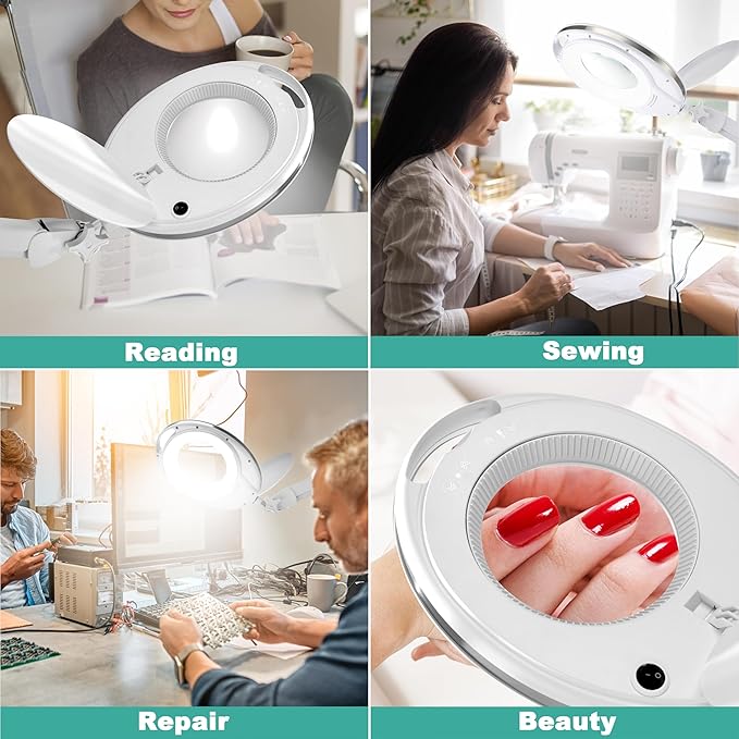 Large 10X Magnifying Glass with Light, 4.75 in Real Glass Stand Lighted Magnifier with Clamp, 2 in 1 Desk Lamp with 36 Color and Brightness Modes, Hands Free for Close Work, Crafts, Hobbies - LeafyLoom